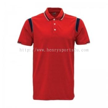 Lefonse Honey Comb Polo Cut & Sew T-Shirt (L08-03) RED NAVY GREY