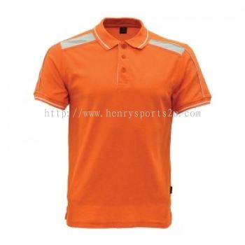 Lefonse Honey Comb Polo Cut & Sew T-Shirt(L06-06) ORANGE with WHITE