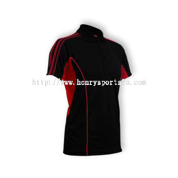 QD3302 Black Oren Sport Quick Dry Collar Tshirt BALCK  with RED