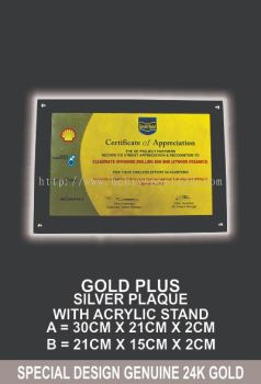 GOLD PLUS SILVER PLAQUE WITH ACRYLIC STAND