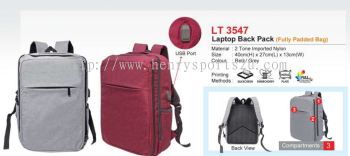 LT3547 Laptop Back Pack (Fully Padded Bag)