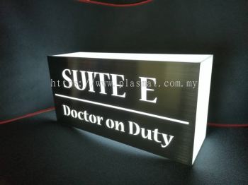 WHITE ACRYLIC LIGHTBOX WITH HAIRLINE STAINLESS STEEL ENGRAVING SIGNAGE 