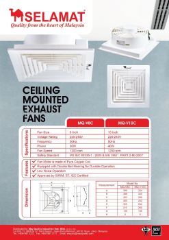 Selamat MQ-V10C 10 ceiling exhaust fan (sirim)