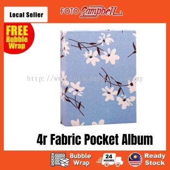 4R-100/200pcs pocket Photo Album(fabric cover)Ready Stock--- sakura blue