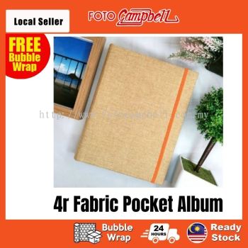 4R-100/200pcs pocket Photo Album(fabric cover)Ready Stock--- light brown