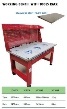 STAINLESS STEEL HEAVY DUTY WORKING BENCH WITH TOOLS RACK