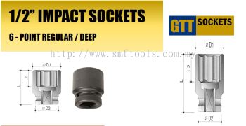 1/2" IMPACT SOCKET 6 POINT REGULAR / DEEP