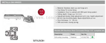 Mettala SM Stainless Steel Concealed Hinge 110