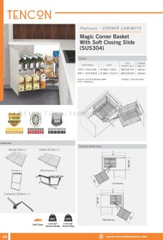 Magic Corner Basket With Soft Closing Slide (SUS304) M6011-SUS (Left)(Right)