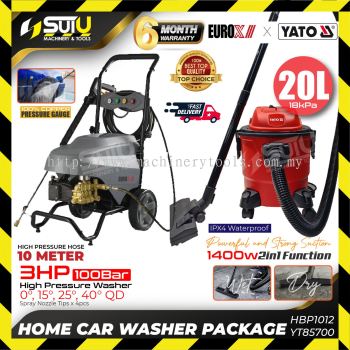 EUROX HBP1012 x YATO YT85700 Home Car Washer Package ( High Pressure Washer + 2in1 Vacuum)