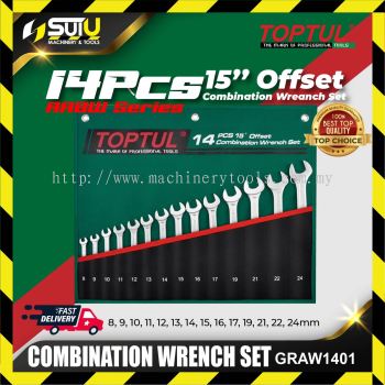 TOPTUL GRAW1401 Pouch Bag 15掳 Offset Pro-Line Combination Wrench Set 14Pcs