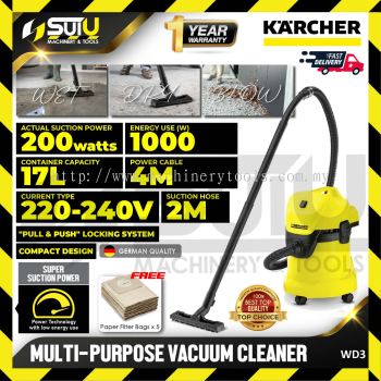 KARCHER WD3 17L Multi-Purpose Vacuum Cleaner 1000W w/ FOC 5PCS Paper Filter Bags