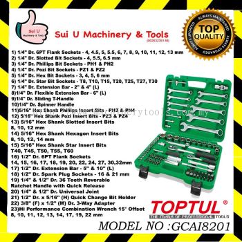 TOPTUL GCAI8201 Professional Grade DR. Flank Socket Wrench Set 82PCS 1/4"&1/2"