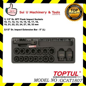 TOPTUL GCAT1807 DR. Flank Impact Socket Set 18PCS 1/2"