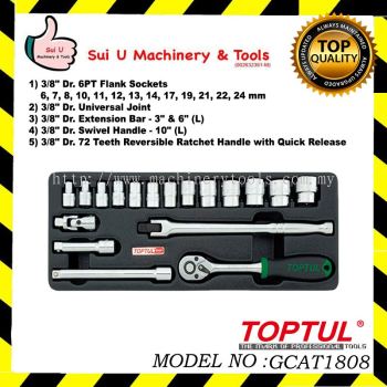 TOPTUL GCAT1808 DR. Flank Socket Set 18Pcs 3/8"