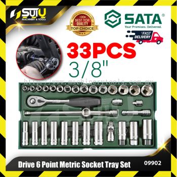 SATA 09902 33PCS 3/8" Dr 6 Point Metric Socket Tray Set