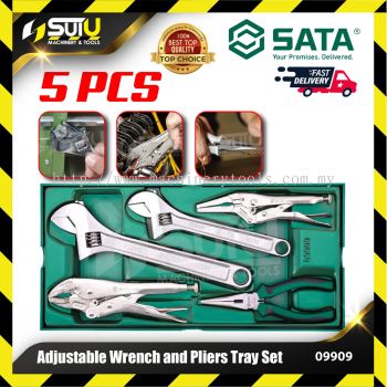 Sata 09909 5PCS Adjustable Wrench and Pliers Tray Set