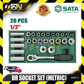 Sata 09915 26pcs 1/2" Drive 6 Point Metric Socket Tray Set