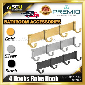 PREMIO GD-7280 / SS-7280 / BK-7280 4 Hooks Robe Hook (Gold / Silver / Black)