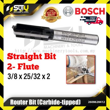 BOSCH 2608628412 1PCS 3/8 x 25/32 x 2 Straight Bit for Routers w/ 2 Flutes & Tungsten Carbide Tipped