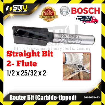 BOSCH 2608628413 1PCS 1/2 x 25/32 x 2 Straight Bit for Routers w/ 2 Flutes & Tungsten Carbide Tipped