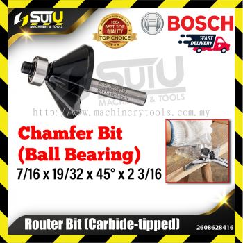 BOSCH 2608628416 1PCS 7/16 x 19/32 x 45 x 2 3/16 Chamfer Bit for Routers w/ Ball Bearing Carbide Tipped