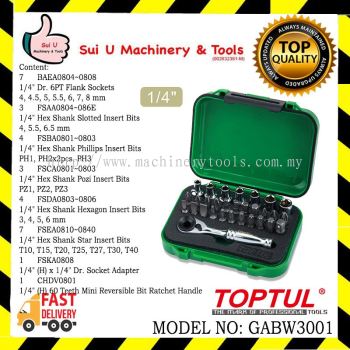 TOPTUL GABW3001 30PCS 1/4" DR. Mini Ratchet Socket & Bit Set