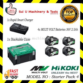 HIKOKI Starter Pack 4 ( 4x 36V Multi Volt Battery 2.5Ah BSL36A18 + 1x Rapid Smart Charger UC18YSL3 + 1x Stackable Case )