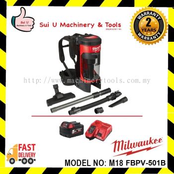 MILWAUKEE M18 FBPV-501B FUEL Backpack Vacuum with HEPA Filter c/w 5.0Ah Battery Starter Pack