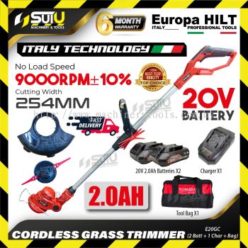 (2.0AH) EUROPA HILT E20GC 20V Cordless Grass Trimmer 9000RPM w/ 2 x Batteries 2.0Ah + Charger + Tools Bag