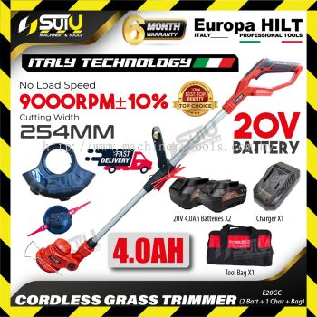 (4.0AH) EUROPA HILT E20GC 20V Cordless Grass Trimmer 9000RPM w/ 2 x Batteries 4.0Ah + Charger + Tools Bag