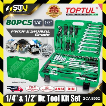 TOPTUL GCAI8002 80pcs Professional Grade 1/4" & 1/2" Dr. Tool Kit Set
