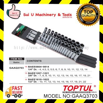 TOPTUL GAAQ3703 37PCS 1/4", 3/8" & 1/2" DR. 6PT Deep Socket Rail Set