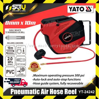 YATO YT-24242 8MM X 10MTR Auto Retractable Pneumatic Air Hose Reel