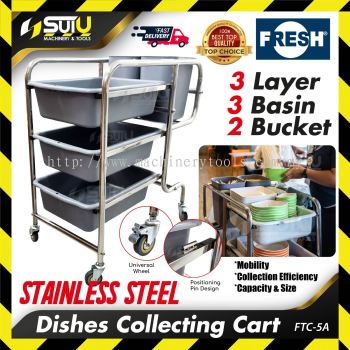 FRESH FTC-5A Dishes Collecting Cart 3 Layer Tray Thickness 0.05cm Wheel PVC with Stopper