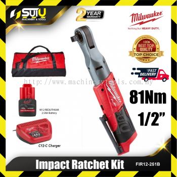 Milwaukee M12 FIR12-301B Compact Impact Ratchet 1/2" c/w Battery & Charger & Tools Bag