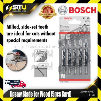 BOSCH 2608630037 (T119B) 5PCS Jigsaw Blades For Wood 92mm (Chipboard 2~30mm, Perspex 2~20mm)