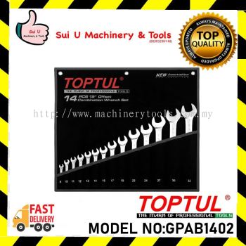 TOPTUL GPAB1402 / GPAB 1402 15掳 Offset Standard Combination Wrench Set