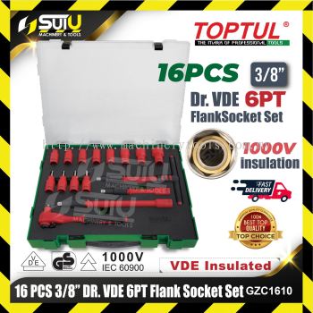 TOPTUL GZC1610 16pcs 3/8'' Dr. VDE 6PT Flank Socket Set