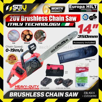 EUROPA HILT EBL40CS 14" 350mm Brushless Chain Saw 1000W w/ 2xBatt4.0+Charger+Tools Bag