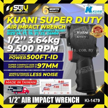 KUANI KI-1479K &#189; SQ. DR. Super Duty Air Impact Wrench with 6pcs Dr Impact socket (14,17,19,21,22,24mm)