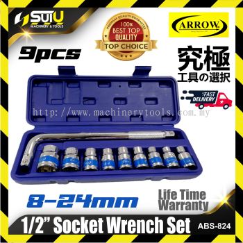 ARROW ABS-824 / ABS824 9PCS 8-24MM 1/2" Socket Wrench Set