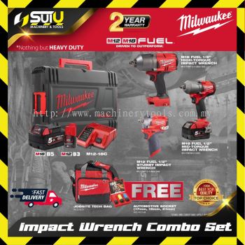 Milwaukee Automotive Cordless 1/2'' Impact Wrench Combo Set M18FMTIWF12-0 / M18FHIWF12-0 / M12FIWF12