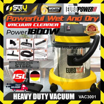 EUROX / EUROPOWER VAC3001 15L Commercial Wet & Dry Stainless Steel Vacuum Cleaner 1800W