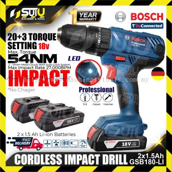 BOSCH GSB 180-LI Cordless Impact Drill 18V (W/ 1.5ah Battery x 2 ) **WITHOUT CHARGER)