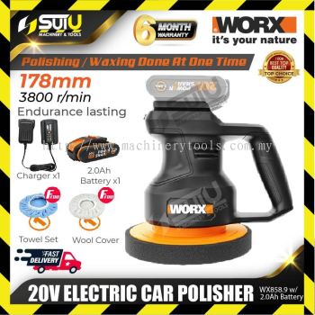 Worx WX858.9 20V 178mm Electric Car Polisher 3800rpm w/2.0Ah battery + Charger + Free Gift 