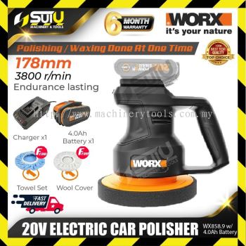 Worx WX858.9 20V 178mm Electric Car Polisher 3800rpm w/4.0Ah battery + Charger + Free Gift 