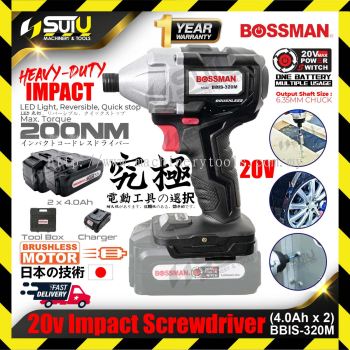 BOSSMAN BBIS320M / BBIS-320M 20V 200Nm Cordless Impact Screwdriver with Brushless Motor (2X4.0Ah BATTERY+CHARGER)