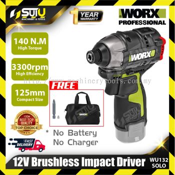 WORX WU132 12V 1/4" Brushless Impact Driver 140N.M 3300rpm (SOLO - WITHOUT BATTERY & CHARGER)