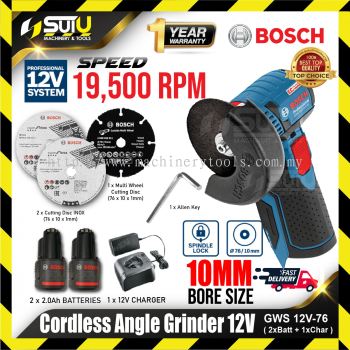 BOSCH GWS 12V-76 / GWS12V-76 12V 10mm Cordless Angle Grinder 19500rpm w/ 2 x 2.0Ah Battery + 1 x Charger 